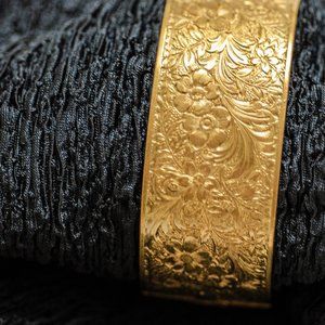 Vintage Embossed Copper Flower hinged cuff bracelet